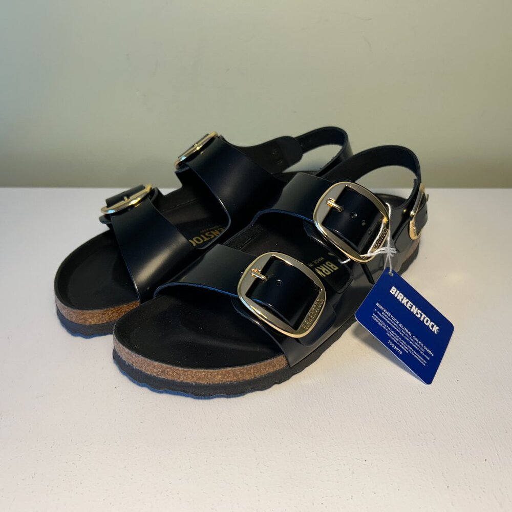 Birkenstock Milano Big Buckle Natural Leather Patent Sandals